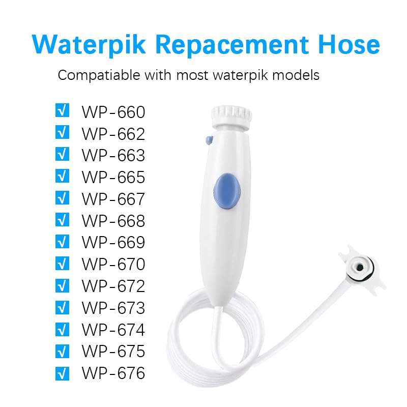 Replacement Handle Hose Parts Waterpik Replacement Parts Compatible with Waterpik water flosser WP-100 WP-300 WP-660 WP-662 WP-670 WP-672 WP-900 Oral Hygiene repair kit Accessories (White) - color: White