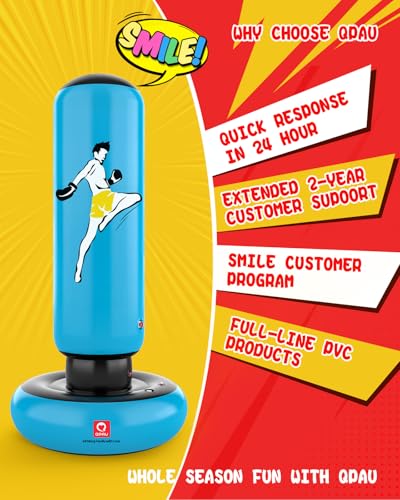QPAU Inflatable Punching Bag for Kids with Boxing Gloves, 66 in, Blue