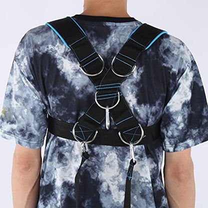 Weight Bearing Shoulder Strap | Pulling Sled Harness Vest with Tension Bands | Adjustable for Strength/Endurance/Flexibility Training | Nylon & Metal Construction - color: Black Blue