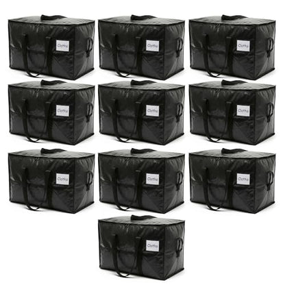 HOLDN’ STORAGE 10 Pack Large Moving Bags, 30 Gallon Heavy-Duty Storage Totes with Dual Zippers, Water-Resistant Reusable Bags for Clothes, Bedding, Books, 66 lb Capacity