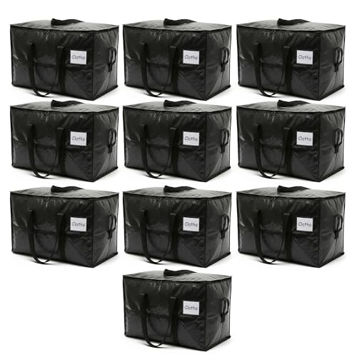 HOLDN’ STORAGE 10 Pack Large Moving Bags, 30 Gallon Heavy-Duty Storage Totes with Dual Zippers, Water-Resistant Reusable Bags for Clothes, Bedding, Books, 66 lb Capacity