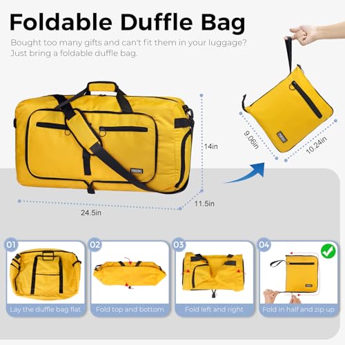 Fmeida 65L Duffle Bag Foldable Travel Duffel Bags for Men Women Travel Bag - color: Glossy Yellow