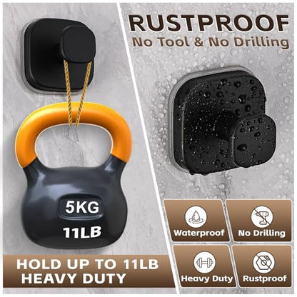 Heavy Duty Reusable Suction Cup Hooks for Kitchen/Bathroom/Shower - Wet-Proof Hooks for Towels, Robes, Loofah&Wreaths/No Drill Mounting on Glass, Tile, Metal (2, Matte Black) - color: Matte Black