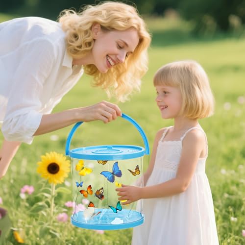 2 Pack Foldable Small Aquarium, Plastic Portable Fish Tank with Lid, Clear Fish Transport Container Fishing Bucket for Catch Release, Beach Travel, Lake, Outdoor, Blue