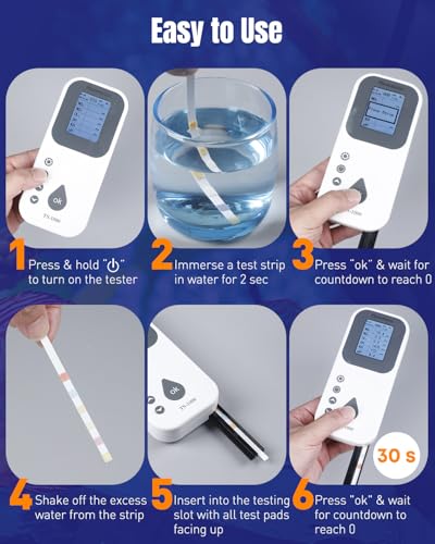 Pawfly 6 in 1 Digital Water Testing Kit, 50 Strips Fresh/Salt Aquarium Water Test Kit, Fish Tank Water Testing Kit, Digital Water Tester for pH, Nitrate, Nitrite, Chlorine, Total Hardness & Carbonate - size: Water Testing Kit