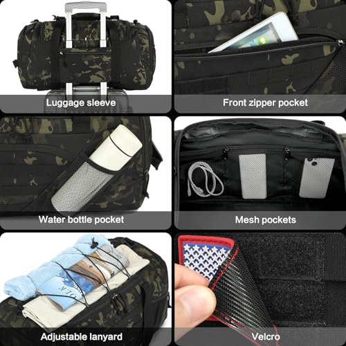 3-in-1 Tactical Gym & Travel Duffle Bag Backpack Men Multi-Functional 45L Military Sports Duffle Bag with Shoe Compartment & Wet Pocket for Workout Weekender Overnight Bag with Molle Webbing, Camo - color: Camo