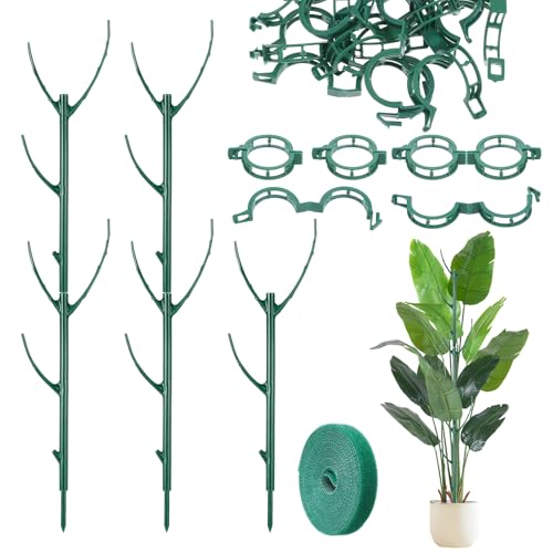 5 Pack Stackable Plant Support Stakes Monstera Plants Support Vine Plant Sticks Stakes with Plants Clips Ties Pothos Climber Supports for Indoor Outdoor Vine Orchid Perfect Moss Pole Replacement