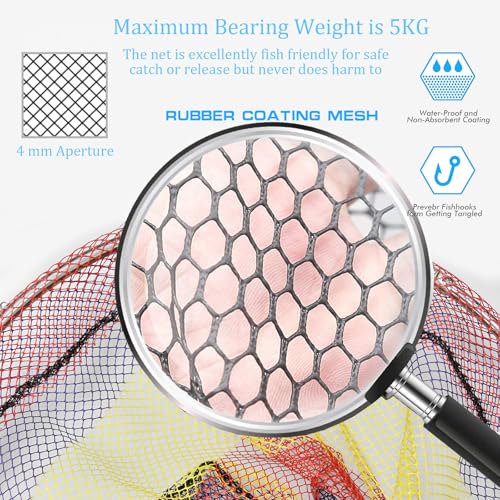 Fishing Landing Net with Stainless Steel Telescoping Pole 74.8" Long Handle,Rubber Coated Nylon Mesh,for Steelhead,Salmon,Kayak,Catfish,Bass,Trout,Shrimp,Crab,for Easy Catch & Release,74.8 inch