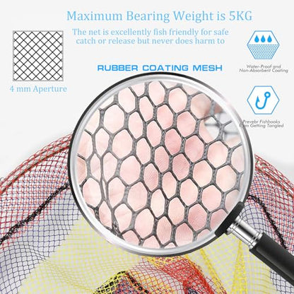 Fishing Landing Net with Stainless Steel Telescoping Pole 74.8" Long Handle,Rubber Coated Nylon Mesh,for Steelhead,Salmon,Kayak,Catfish,Bass,Trout,Shrimp,Crab,for Easy Catch & Release,74.8 inch