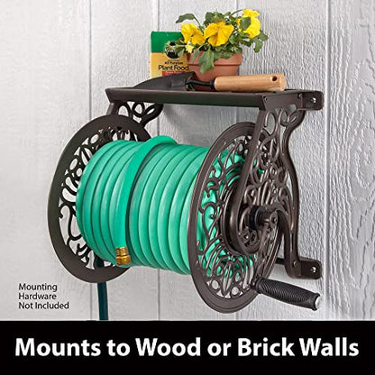 Liberty GARDEN 704 Decorative Cast Aluminum Wall Mount Garden Hose Reel, Holds 125-Feet of 5/8-Inch Hose - Bronze - style: No Hose Guide