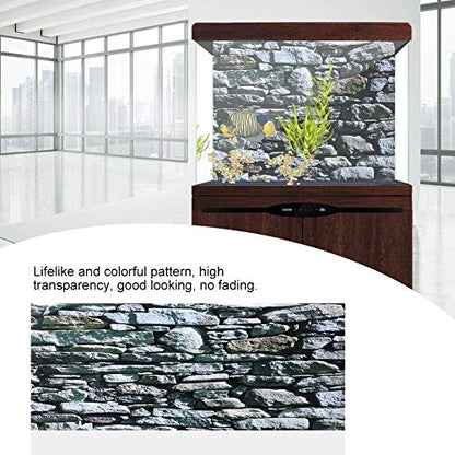 Aquarium Background Poster Fish PVC Sticker Stonewalling Pattern Self Adhesive Wallpaper Aquarium Glass Sticker Decorative (91 * 50cm)