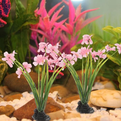Didiseaon 2 Pcs Fish Tank Plants, Artificial Aquarium Flower Decor, Plastic Desktop Fake Plant Accessories for Betta Turtle Enclosure