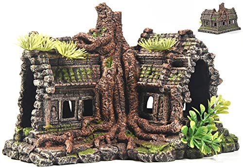Aquarium Decorations Large Fish Tank Ornament Reptile House Shelter Decor Aquarium Hides with Betta Cave Temple Ruins Tree House Aquarium Landscape Decoration - color: Temple