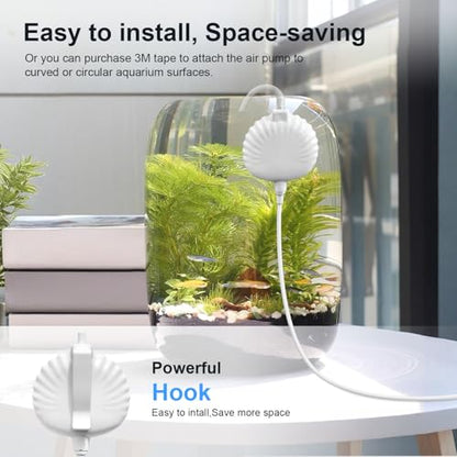 Small Aquarium Air Pump for Fish Tank Up to 15 Gallon | Quiet, Ultra Silent, 1.3W, Kit with Air Stone Tubing Hook