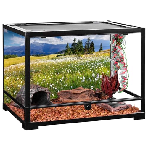 AWERT 72x16 inches Reptile Habitat Background Blue Sky White Clouds Mountains Forests Grasslands White Floral Nature Art Terrarium Background