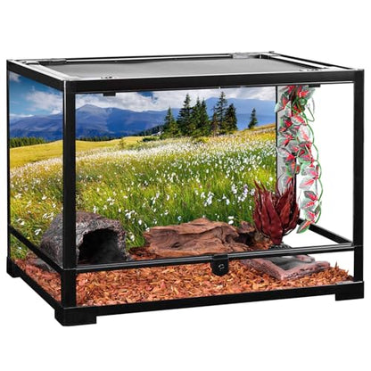 AWERT 72x16 inches Reptile Habitat Background Blue Sky White Clouds Mountains Forests Grasslands White Floral Nature Art Terrarium Background