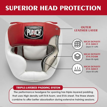 Boxing Headgear with Cheek Protection, Adjustable MMA & Kickboxing Sparring Helmet, Triple Layer EVA Padding, PU Leather - size: Medium