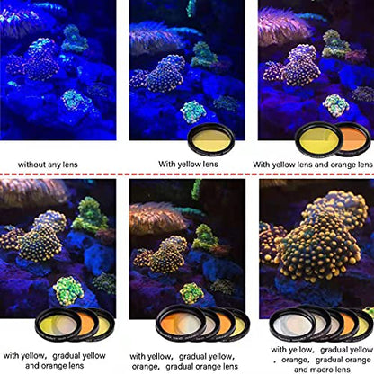 Coral Lens Set, Smartphone Reef Lens Kits, 1 Dust Case, 2 Clips, 8 Lenses: Yellow, Orange, Gradual Yellow Orange Pink, Star6, CPL, Macro