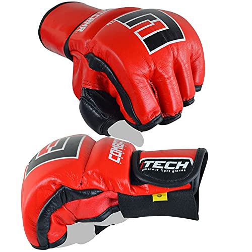 Combat Corner MMA Leather Construction Tech Fight Spar Gloves for Men and Women - Kickboxing, MMA, Muay Thai Fighting Training Sparring Gloves - size: Small
