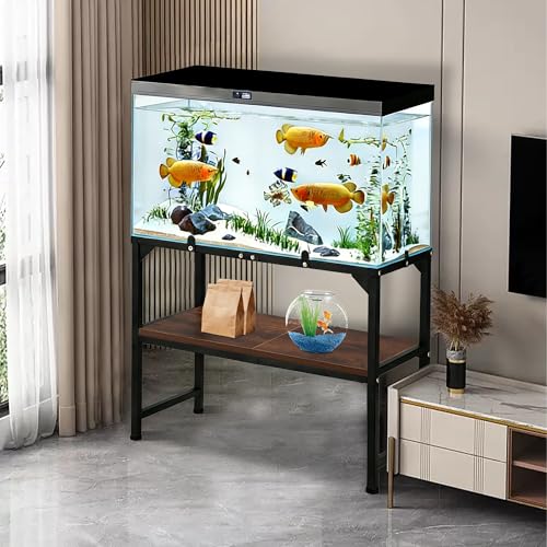10-20 Gallon Fish Tank Stand, Metal Aquarium Stand with Adjustable Non-Slip Foot and Wooden Shelf, Reptile Tank Stand Easy to Assemble for Home Office, Firm and Steady(Tank not Included) - color: BLACK-01