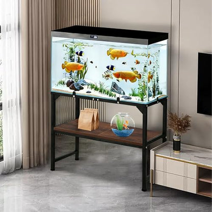 10-20 Gallon Fish Tank Stand, Metal Aquarium Stand with Adjustable Non-Slip Foot and Wooden Shelf, Reptile Tank Stand Easy to Assemble for Home Office, Firm and Steady(Tank not Included) - color: BLACK-01