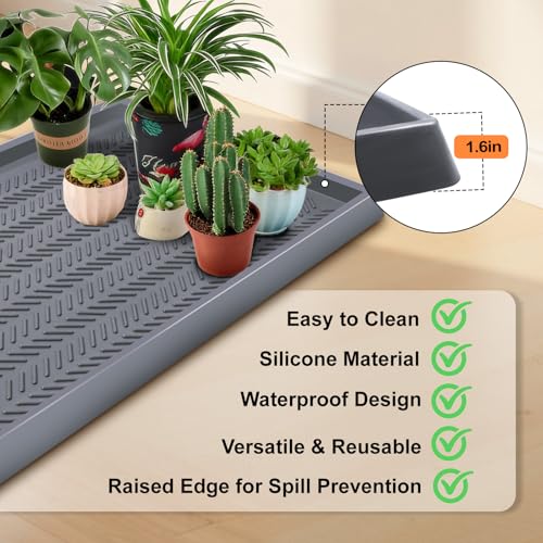 Kalolary 40" x16" Silicone Plant Trays Plant Saucer Growing Tray Rectangular Heavy Sturdy Silicone Plant Drainage Saucers Plant Drip Trays for Pots Seed Starter Growing Trays