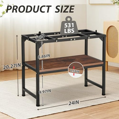 10-20 Gallon Fish Tank Stand, Metal Aquarium Stand with Adjustable Non-Slip Foot and Wooden Shelf, Reptile Tank Stand Easy to Assemble for Home Office, Firm and Steady(Tank not Included) - color: BLACK-01