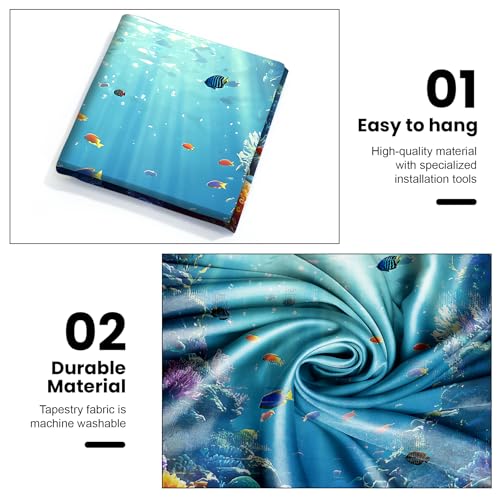 AOHMPT Underwater World Tapestry - Blue Ocean and Aquarium Tropical Fish Wall Decoration - Deep Sea Fish Wall Hanging for Bedroom, Dorm Room and Living Room 79" L x 59" W