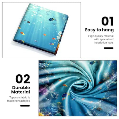 AOHMPT Underwater World Tapestry - Blue Ocean and Aquarium Tropical Fish Wall Decoration - Deep Sea Fish Wall Hanging for Bedroom, Dorm Room and Living Room 79" L x 59" W