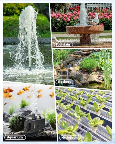 680GPH Submersible Pump(2400L/H, 55W), Ultra Quiet Fountain Pump with Over Heating Protection & Filter Sponge 8.5ft High Lift for Pond, Fish Tank, Aquarium, Hydroponics, Waterfall Q104