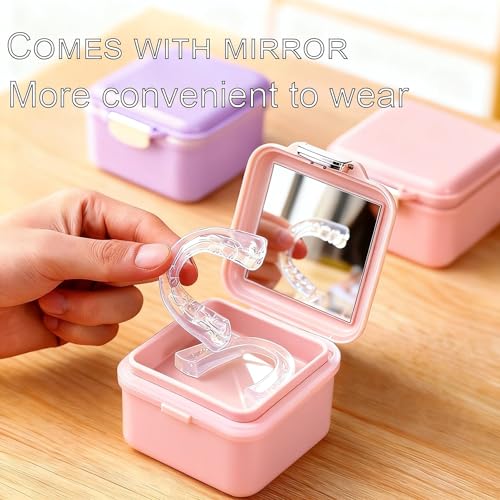 Denture Case Kit, Retainer Cleaning Case False Teeth, Retainer Cleaning Denture Bath Cup with Mirror Use in Denture Bridges, Denture Soaking Container, Traditional Braces for Travel （Pink） - color: pink