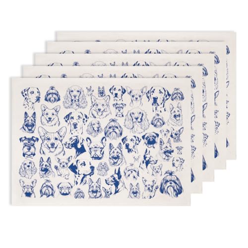 SUPERDANT 5PCS Dogs Underglaze Paper Transfer Animals Transfer Papers for Clay Ceramic Porcelain Under Glaze Transfers for Pottery Enamel Decals Blue Underglaze Decal Handcrafted Gifts - style: Dogs