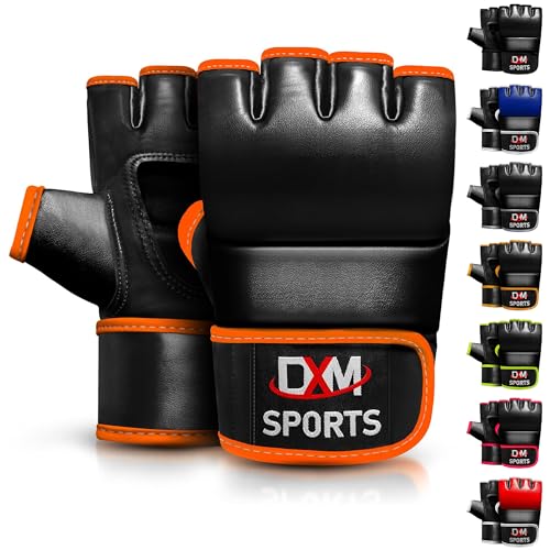 DXM SPORTS MMA Gloves for Men & Women, Martial Arts Bag Gloves, Kickboxing Gloves with Open Palms, Boxing Gloves for Punching Bag, Sparring, Muay Thai, MMA - color: Orange, size: Small