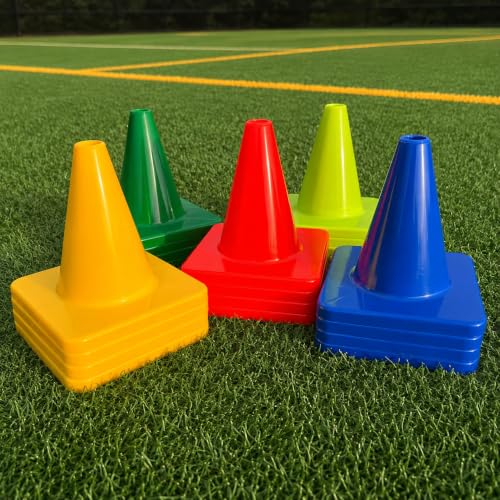 LVL10 Pro Training Cones - 6" Soccer Training Cones for Sports - for Basketball, Football, Basketball and Agility Drills - Soccer Field Markers that Won't Crack, Slide or Fly - color: Multi-Color, style: 20 Pack