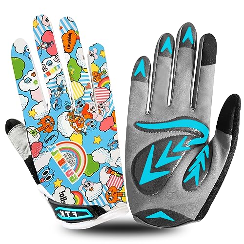 FINGER TEN Cycling Gloves Kids Boys Girls Youth Full Finger Pair Dirt Bike Riding, Children Toddler Touch Screen Mountain Road Bicycle Warm Cold Weather Gel Padded, Color Blue Orange - color: Light Blue, size: Small