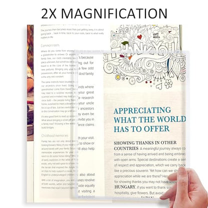 MAGDEPO 2X Large Area Magnifying Sheet Rigid Acrylic Full Page 10.5" X 7.8" with Card Size Magnifier for Reading Books, Maps, Newspapers, DIY Solar Concentrator/Projection/Computer Screen Enlarger
