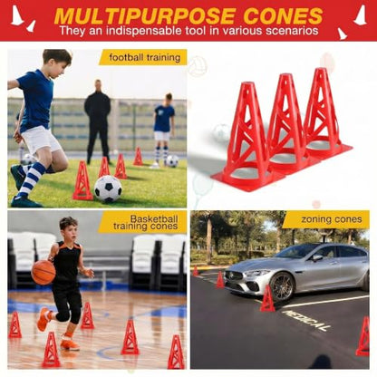 12 Pack Soccer Cones, 9 Inch Agility Cones for Soccer, Football, Basketball, Cones for Sports Training, Speed & Agility Drills, Field Marking Equipment - color: red
