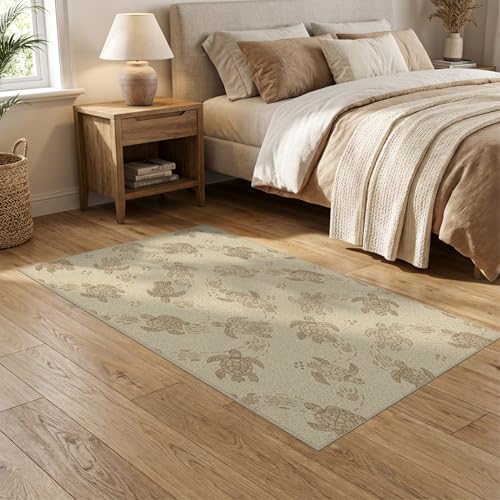 5'x7' Washable Beachy Sea Turtle Area Rug, Beige Non-Shedding Pet Friendly Carpet Easy Care Kids Safe Mat for Small Living Room, Playroom, Bedroom | Ref:1955150 - color: Beige/Pattern 20, size: 5' x 7' (Rectangular)