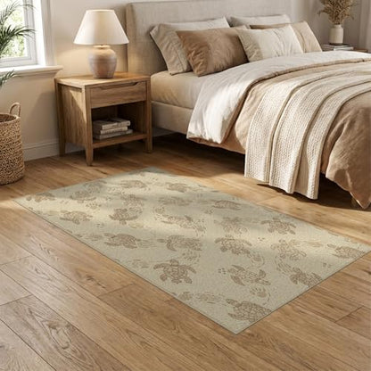 5'x7' Washable Beachy Sea Turtle Area Rug, Beige Non-Shedding Pet Friendly Carpet Easy Care Kids Safe Mat for Small Living Room, Playroom, Bedroom | Ref:1955150 - color: Beige/Pattern 20, size: 5' x 7' (Rectangular)