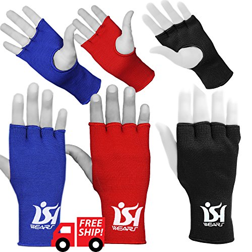 ISH MMA Boxing Martial Arts Inner Gloves Training Maui Thai fist Hand Wraps Pair - color: Red, size: Senior