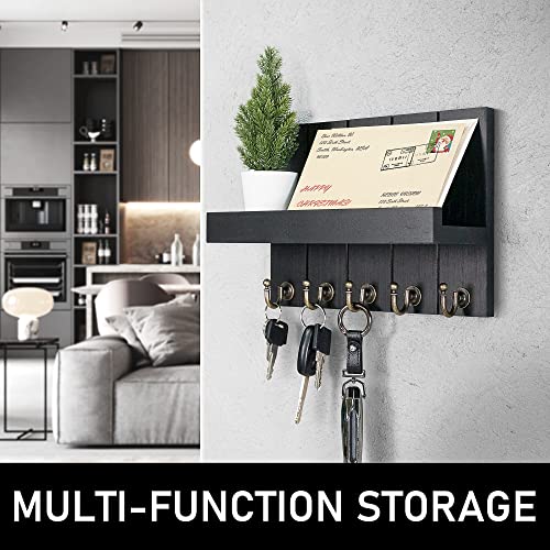 Rebee Vision Key Holder Wall Mount with Shelf &Hooks for Living Room, Black - color: Black, size: 10 inches