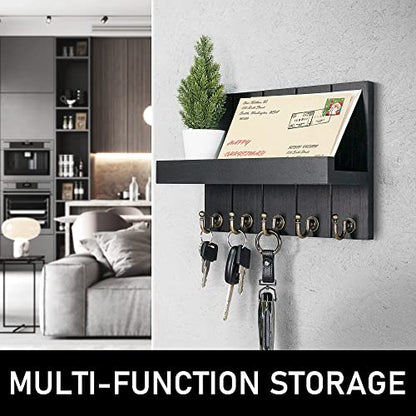 Rebee Vision Key Holder Wall Mount with Shelf &Hooks for Living Room, Black - color: Black, size: 10 inches