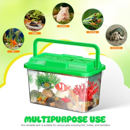 YARNOW Portable Mini Plastic Fish Tank Clear Terrarium for Betta Fish Turtles and Reptiles Stylish Handheld Aquarium with Design for Pet Care and Observation