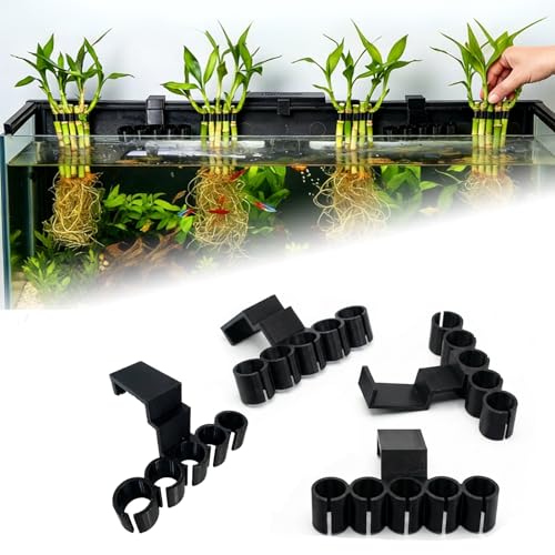 4-Pack Aquarium Plant Holder/Bamboo Clip-to hold bamboo stalks or other plants in a rimmed aquarium,5 elastic Holes-Fish Tank rim for 75 Gallon-Emersed Aquaponic Cultivation Decoration/Gifts