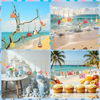 AUGSUN 36 Pieces Summer Beach Ornaments for Small Tree Xmas in July Luau Hawaiian Hanging Mini Tree Decorations Party Home Indoor Outdoor Decorations - style: Beach Style