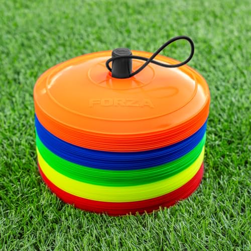 FORZA Flat Training Marker Cones | Durable Multi-Colored Sports Marker Cones for Sports & Fitness Drills - Pack of 50 - color: Multi