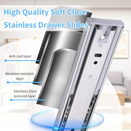 Soft Close Stainless Steel Drawer Slides 5 Pairs Full Extension 10 12 14 16 18 20 22 24 inch Side Mount Dresser Cabinet Replacement Ball Bearing Rails Runner 100LB (Stainless soft close 14Inch) - size: 14 Inch, style: Stainless soft close-5 pairs