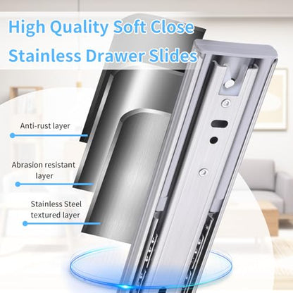 Soft Close Stainless Steel Drawer Slides 5 Pairs Full Extension 10 12 14 16 18 20 22 24 inch Side Mount Dresser Cabinet Replacement Ball Bearing Rails Runner 100LB (Stainless soft close 10Inch) - size: 10 Inch, style: Stainless soft close-5 pairs