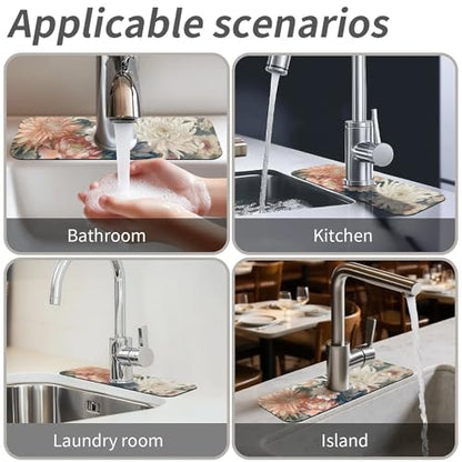 Kitchen Sink Splash Guard，Array of flowers-1 Faucet Mat Sink Gadgets-Super Absorbent Fast Drying Mat Drip Catcher for Kitchen, Bathroom,Sink Mat, Dish Drying Mat, Bathroom(15" X 5.5" ) - color: Array of flowers-1