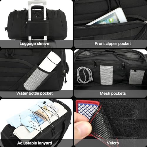 3-in-1 Tactical Gym & Travel Duffle Bag Backpack Men Multi-Functional 45L Military Sports Duffle Bag with Shoe Compartment & Wet Pocket for Workout Weekender Overnight Bag with Molle Webbing, Black - color: Black